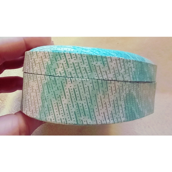 Heart shaped mint and white fabric trinket box with bow - Picture 2 of 7